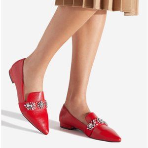 🆕 Red Pointed Toe Flats with Rinestones